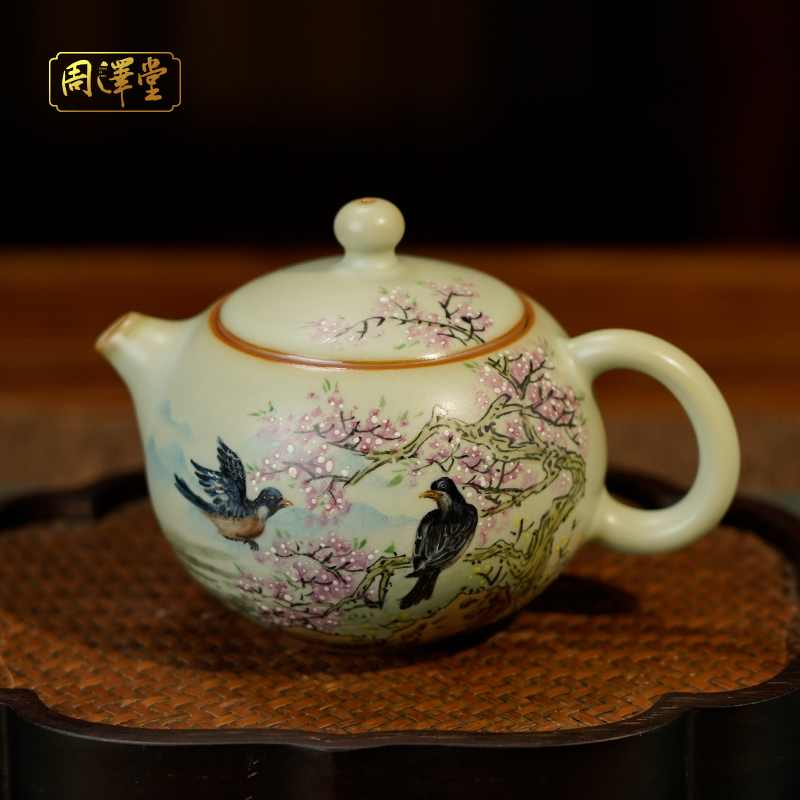 周泽堂汝窑茶壶俏西施手绘景德镇瓷器复古西施壶家用陶瓷纯手工