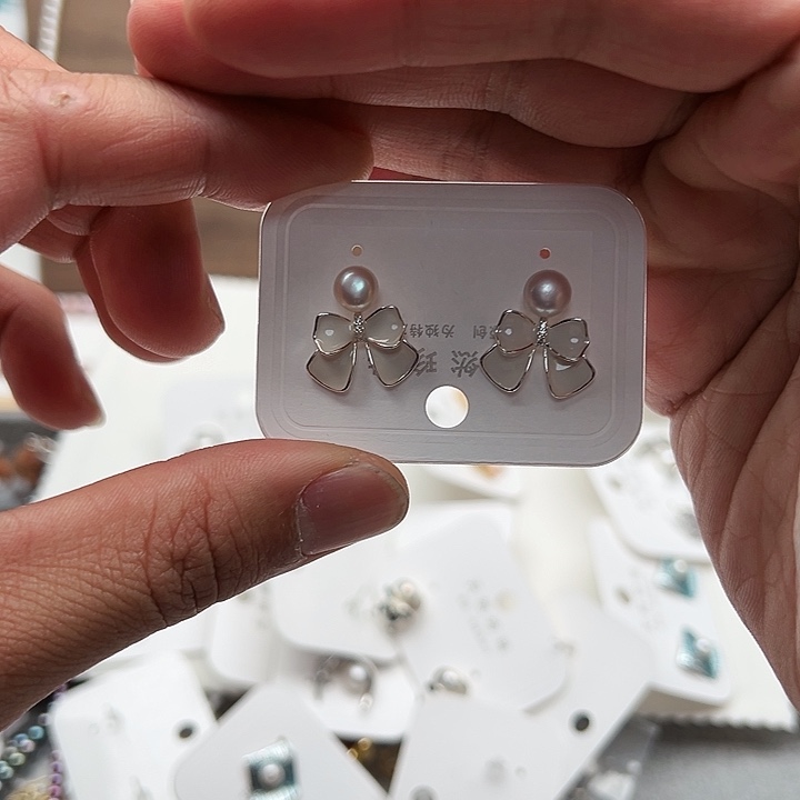 耳饰银S925镶嵌淡水珍珠