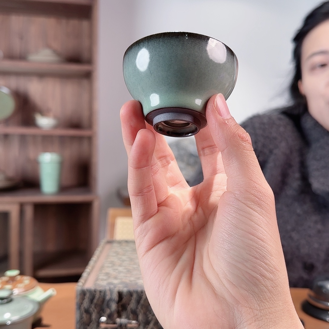 瓷摆件铁胎墨青手工杯