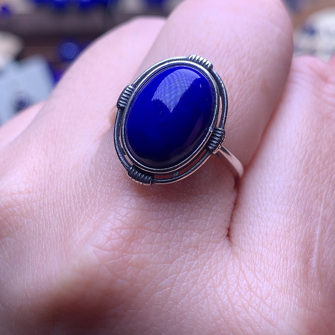 青金石银S925镶嵌戒指18.4m