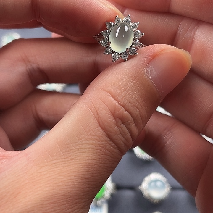 翡翠银S925镶嵌戒指缅甸A货翡翠