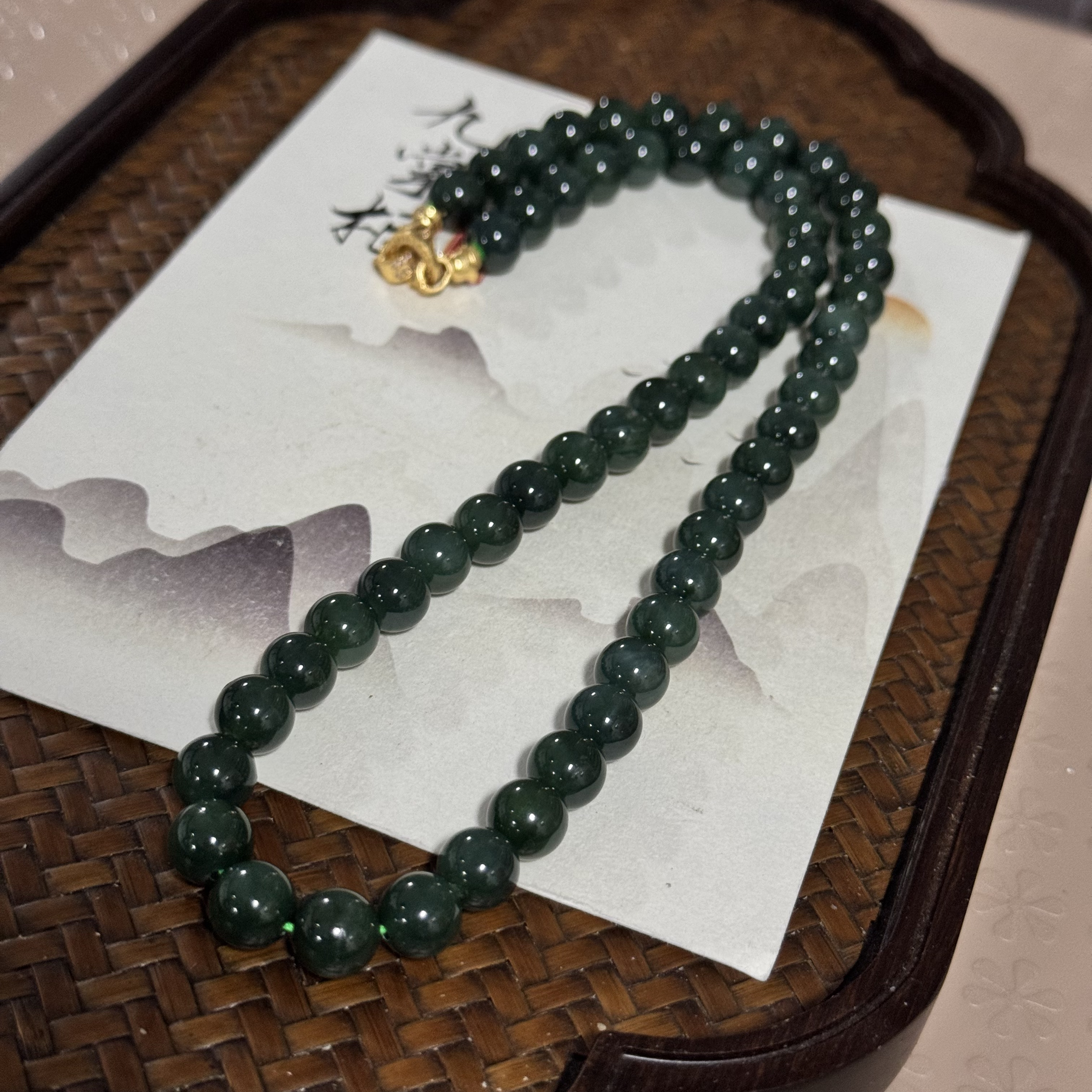 （喜运）天然和田玉项链蓝调素款百搭—多样性发其一约8mm