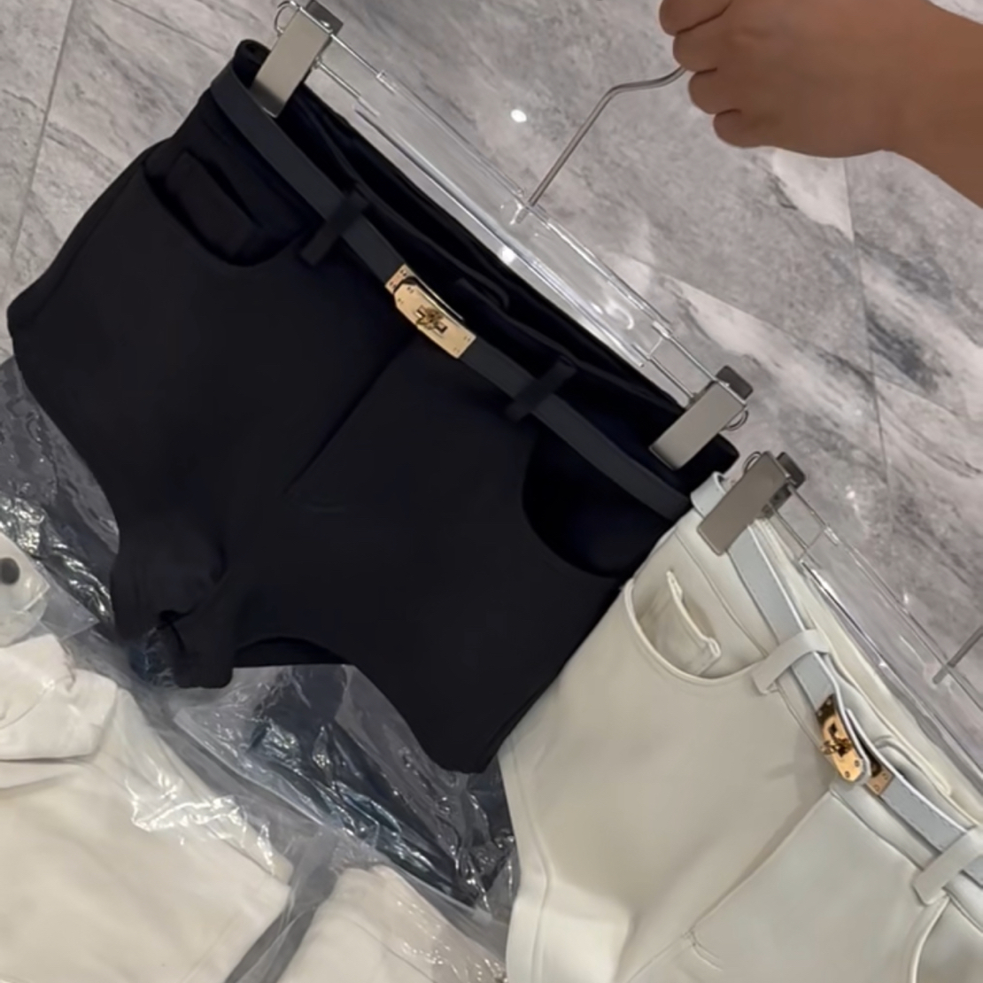 JJio【加绒短裤】高腰加绒不漏PP保暖配腰带显腿长保暖短裤