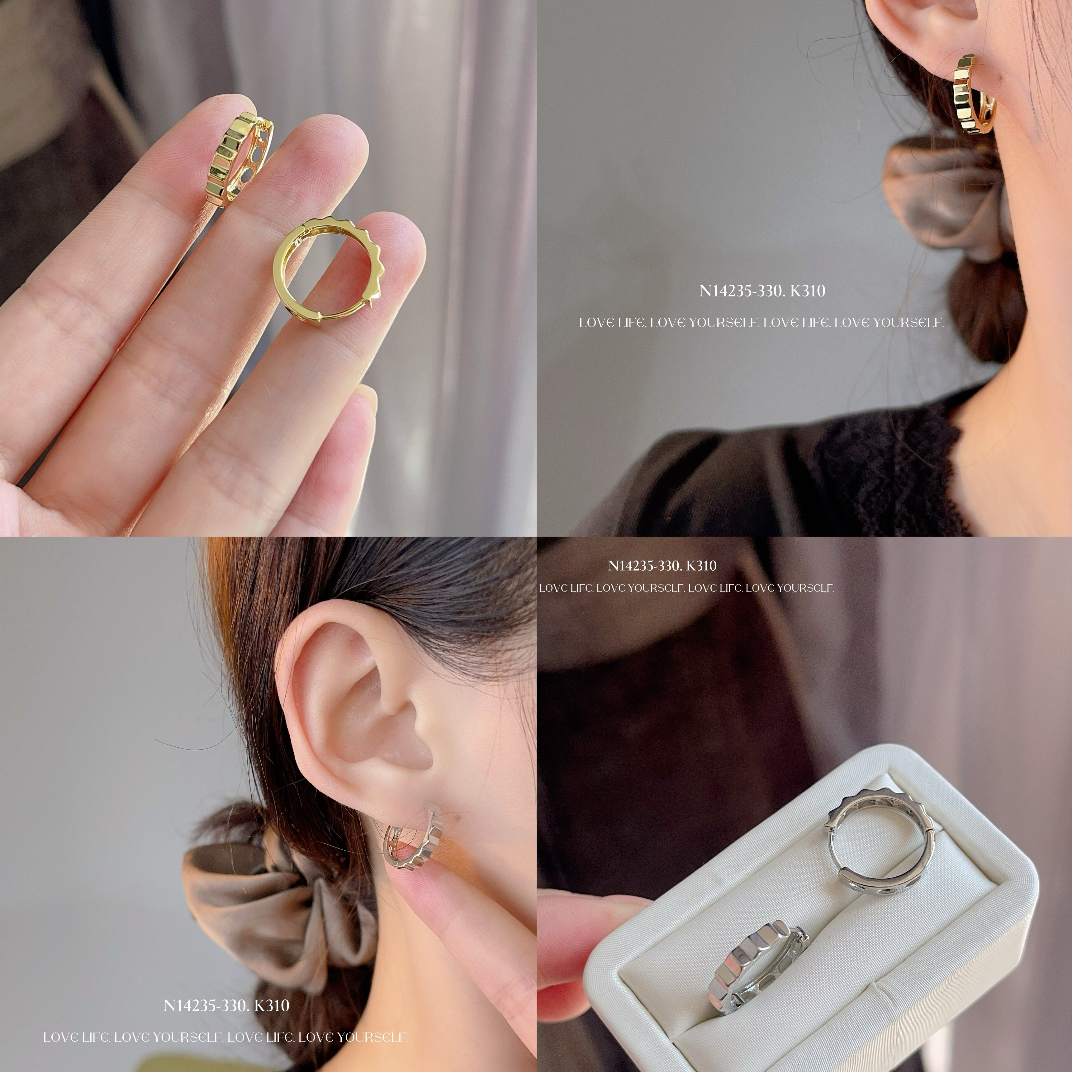 铜合金耳饰 72简约圈银针金属感光面圆形耳钉时尚简约耳环耳圈