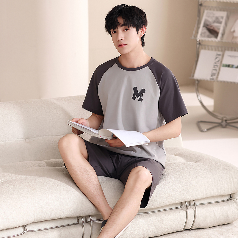 睡衣男士纯棉夏天男人青年学生短袖短裤可外出家居服套装樱
