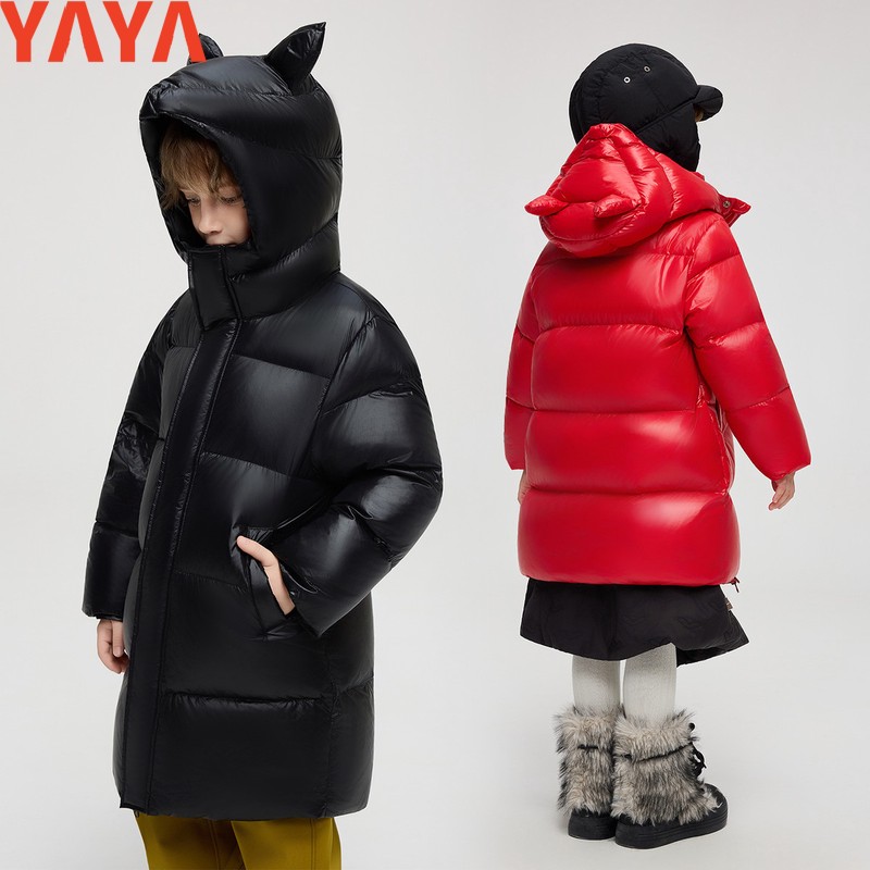 YAYA/鸭鸭联名EAMI2025冬季新款儿童羽绒服中长款男大童加厚童装