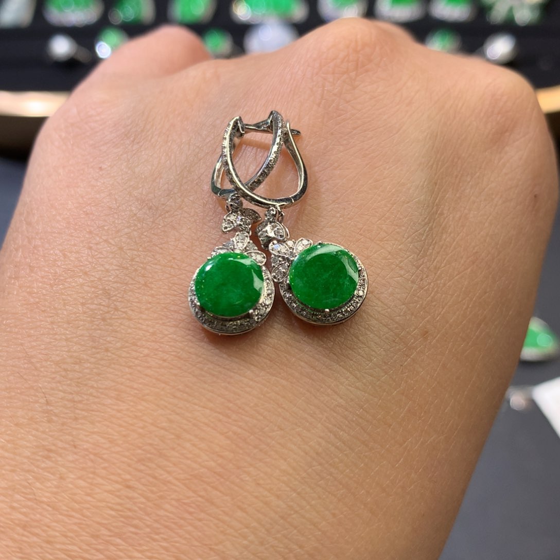 翡翠耳饰18K金镶嵌圆