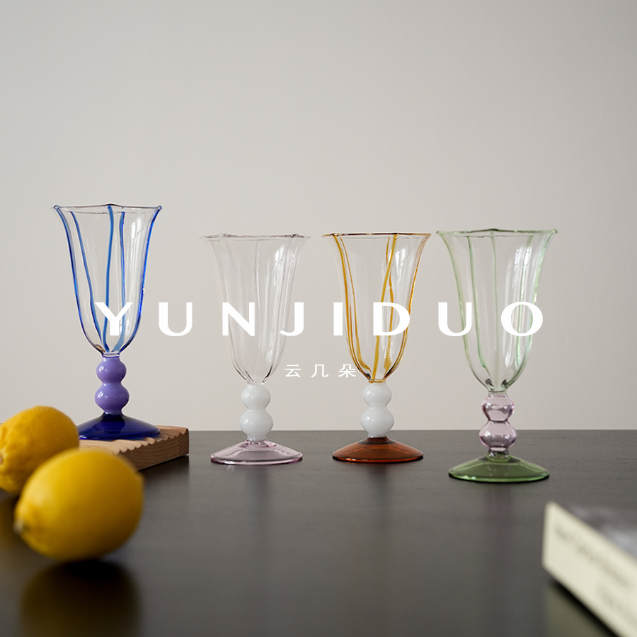 云几朵 复古流线拉丝耐热高脚玻璃杯葡萄酒香槟鸡尾酒杯颜值礼物