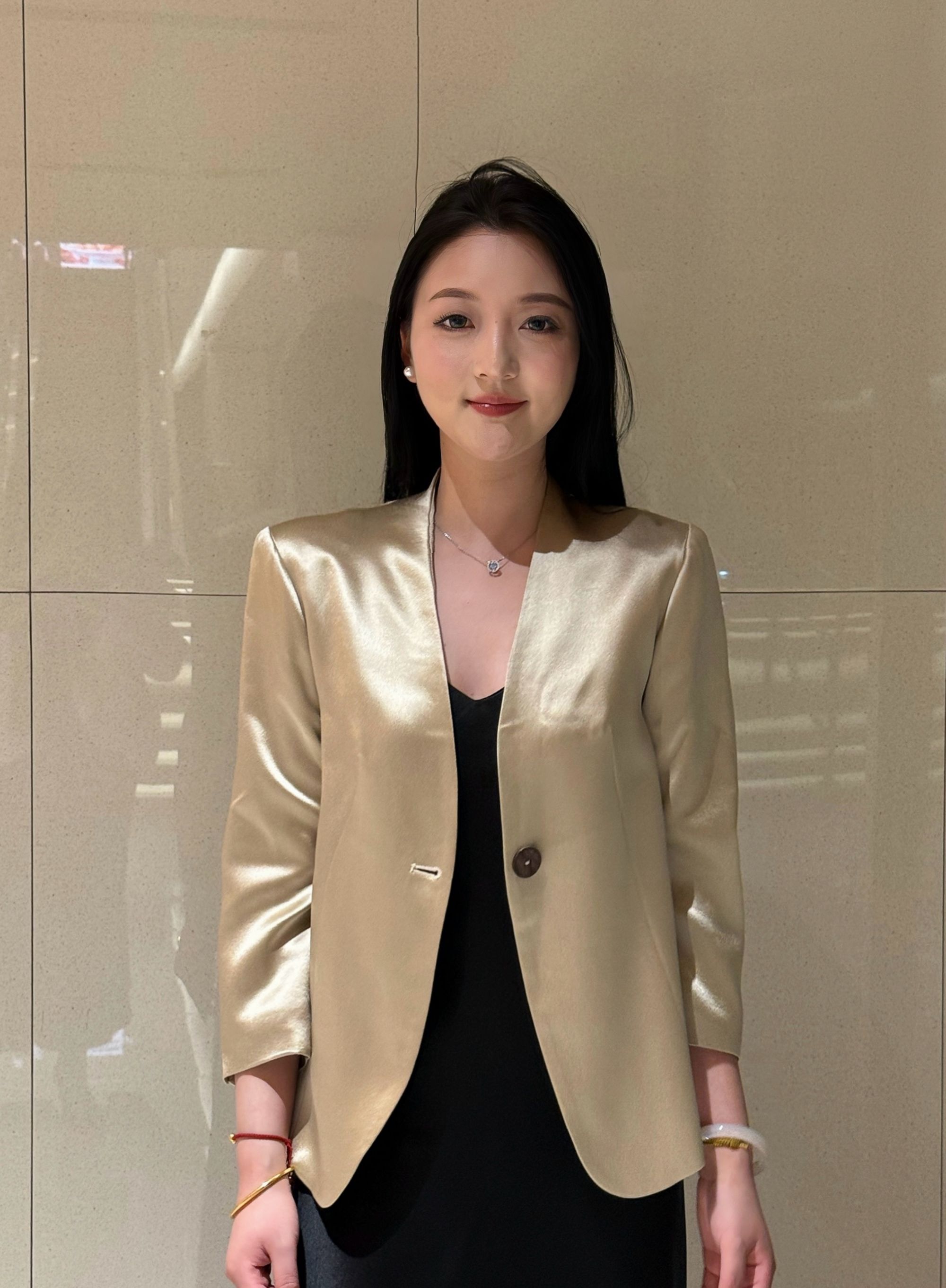 LM微裳亿高定醋酸外套气质显瘦百搭极简风