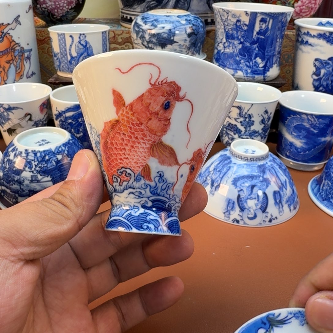 清***流杯子陶景德镇全手工手绘陶瓷