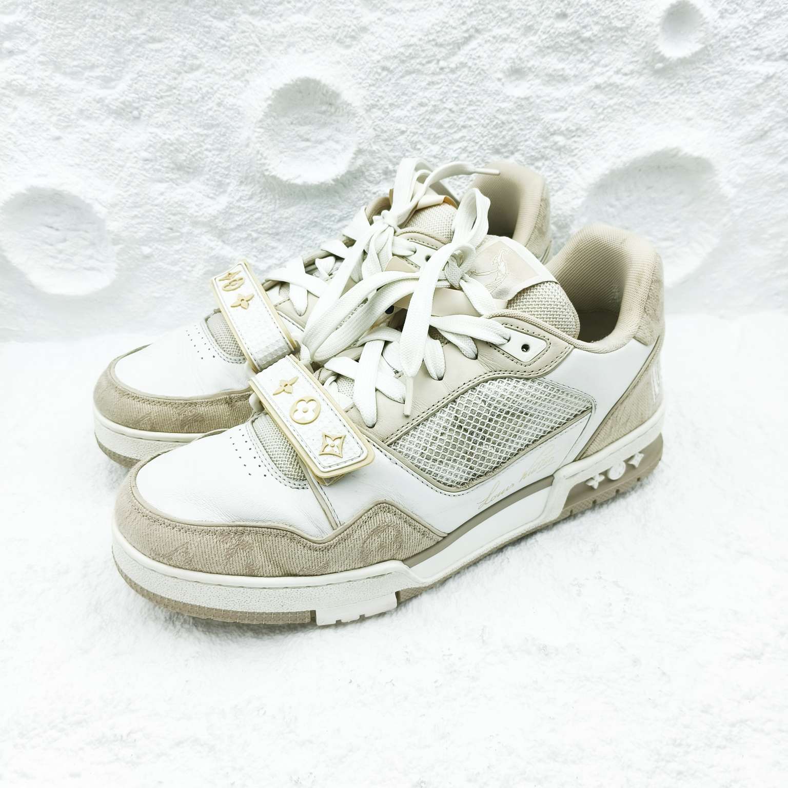 99新 LouisVuitton/路易威登 6.5码/40.5码/奶茶牛仔魔术贴潮鞋