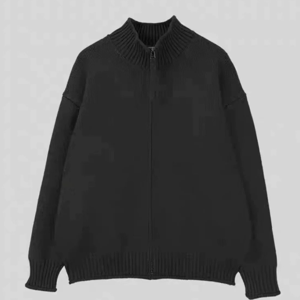 秋冬立领针织开衫厚款