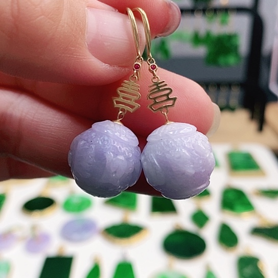 翡翠耳饰18K金镶嵌挂件