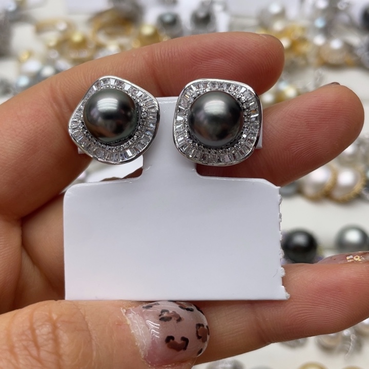 海水珍珠耳饰银S925镶嵌