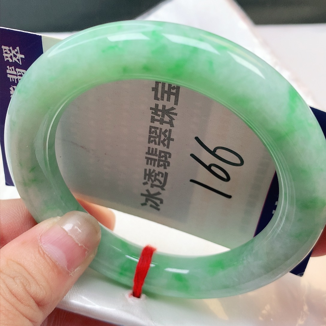 未镶嵌手镯翡翠缅甸天然翡翠飘绿胖圆165号