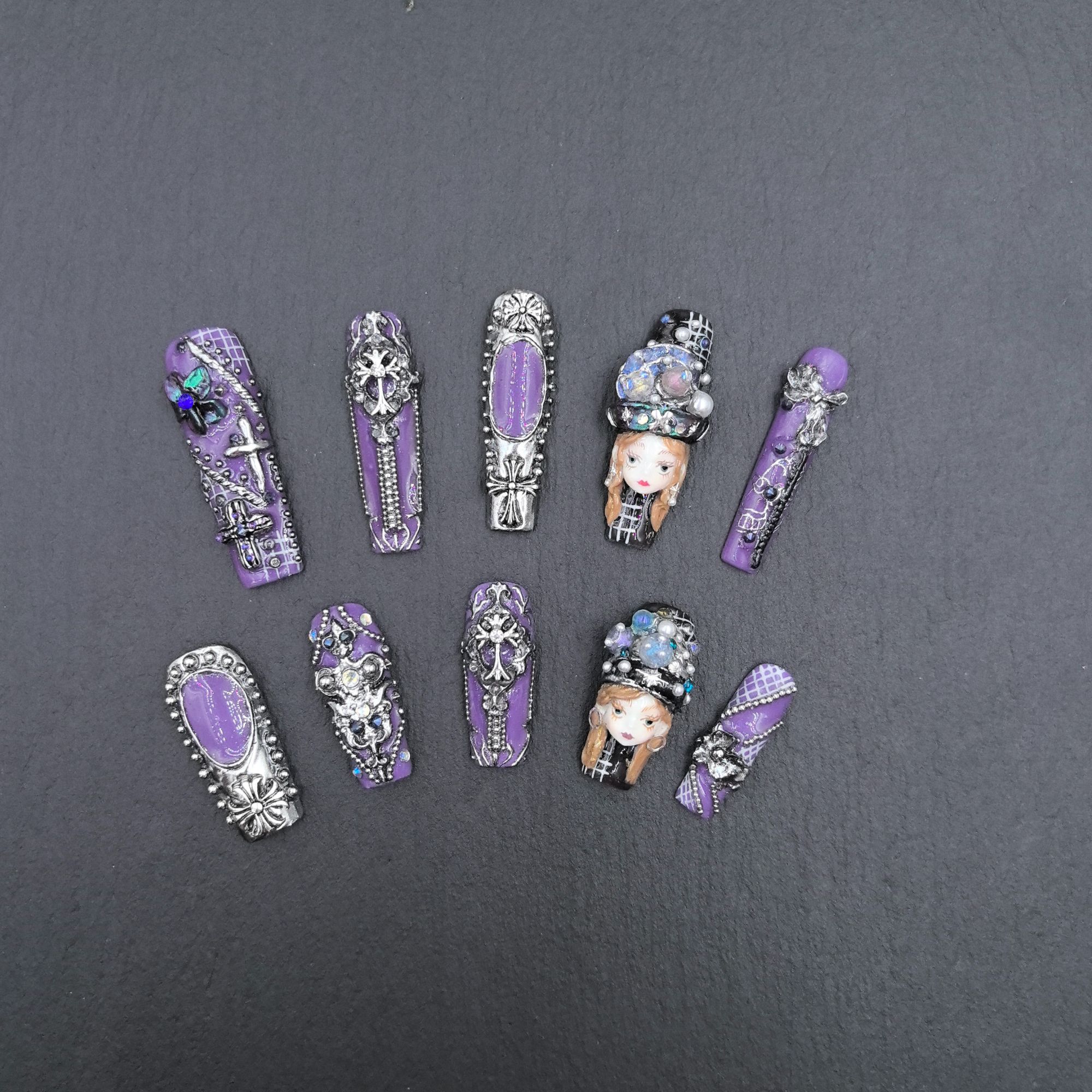 【Dandan出品】深紫巫宴 10片 纯手工重工设计娃娃款穿戴甲