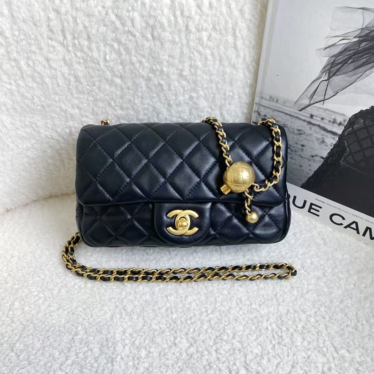 99新 Chanel/香奈儿 黑金羊金球大mini/68596279/12期/代卖服务