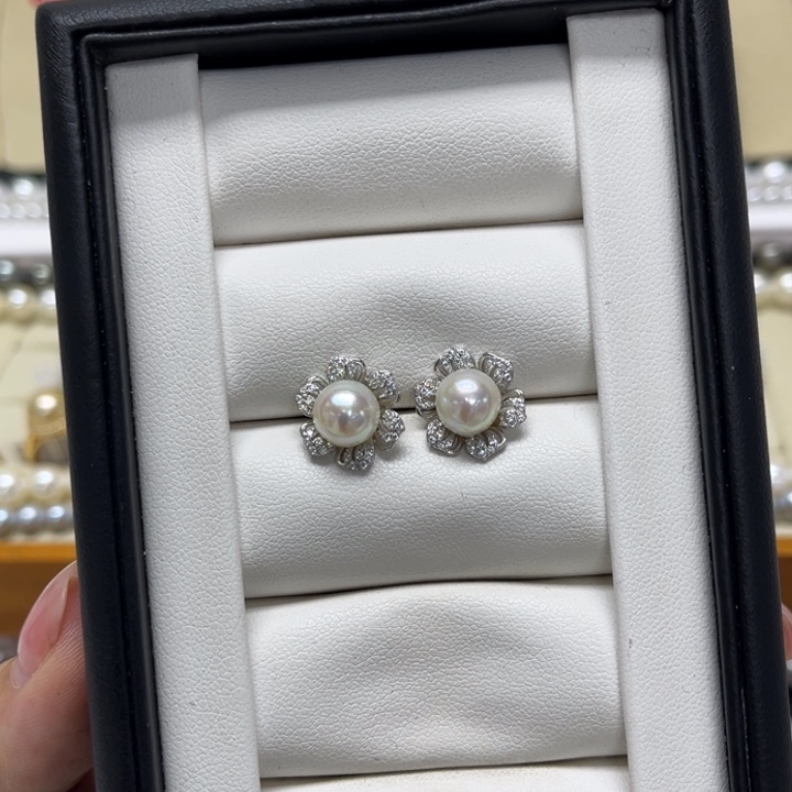 耳饰银S925镶嵌海水珍珠AK7-8mm7号