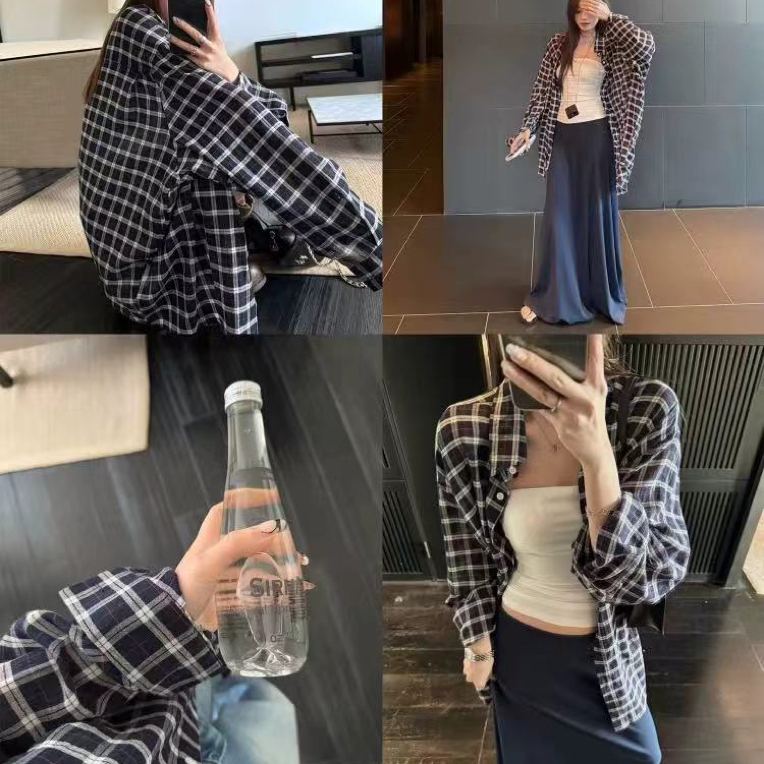 3047 早秋格纹复古松弛感衬衫