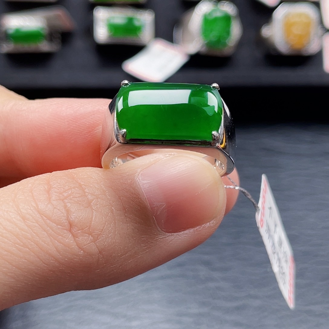 翡翠戒指银S925镶嵌天然a货翡翠2737