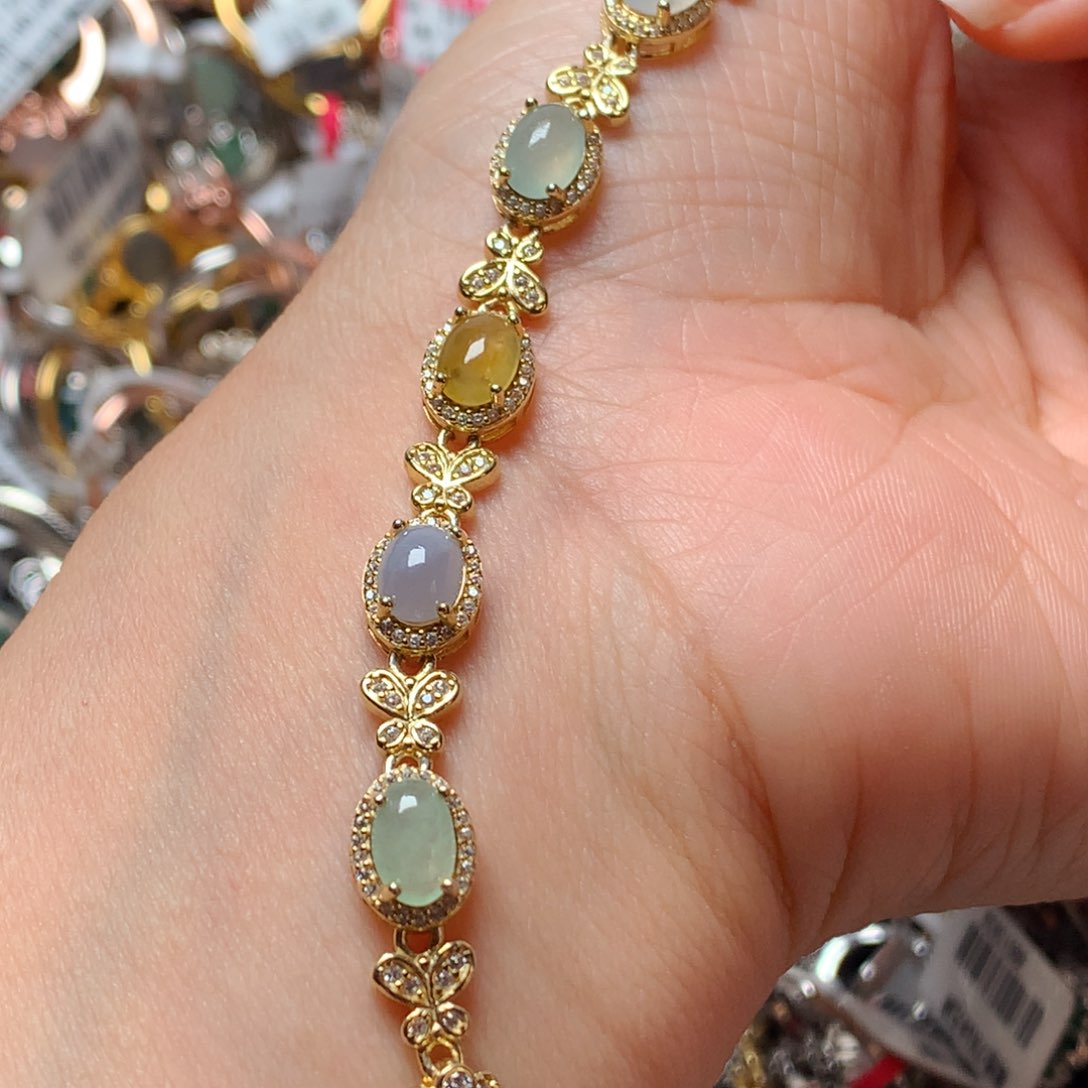 翡翠戒指银S925镶嵌天然翡翠手链