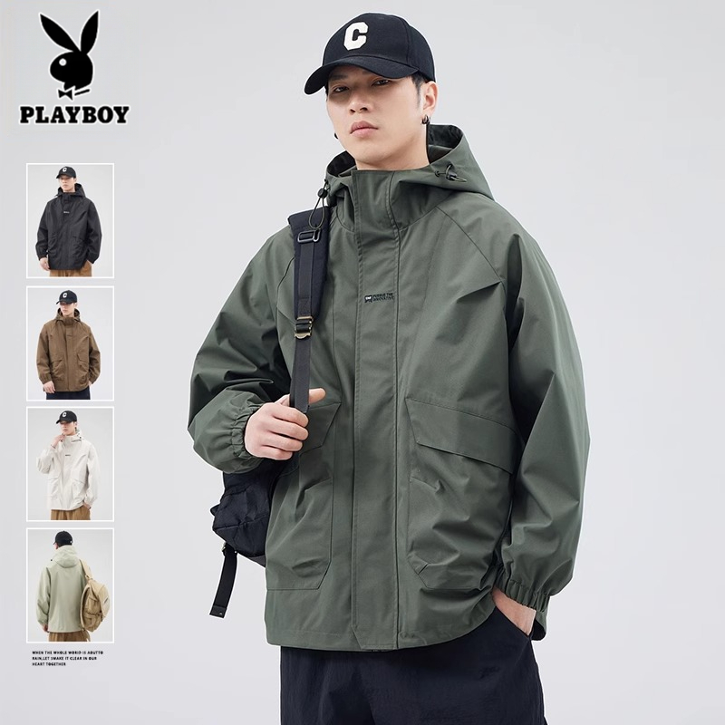 花花公子冲锋衣男春季2025新款美式工装男士夹克外套休闲百搭宽松