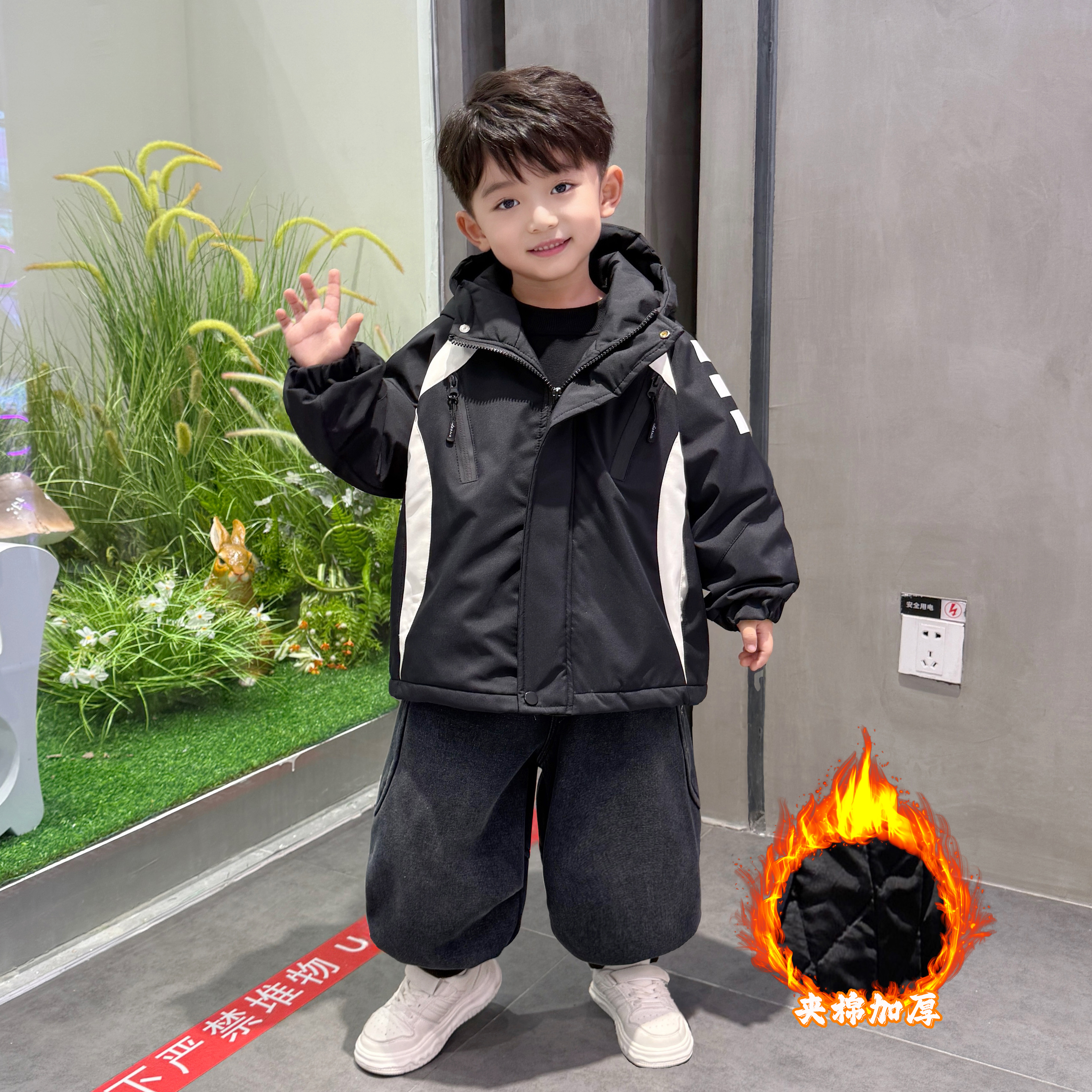 男童秋冬款加厚外套洋气衣服儿童冬装夹棉百搭帅气小男孩保暖上衣