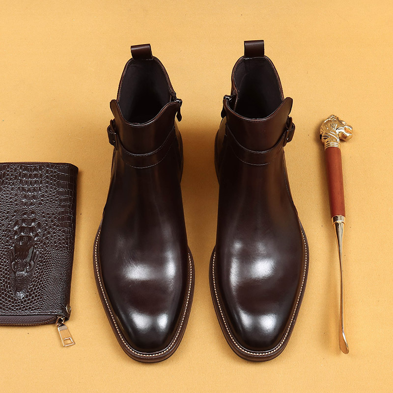 2025新款男士真皮商务正装短靴英伦尖头男鞋冬季潮流保暖切尔西靴