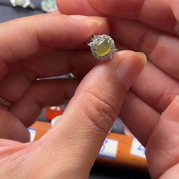 翡翠银S925镶嵌戒指缅甸A货翡翠