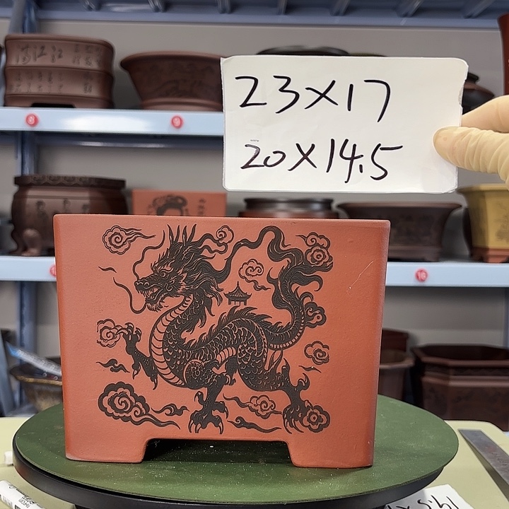 花盆紫砂刻绘四大神兽