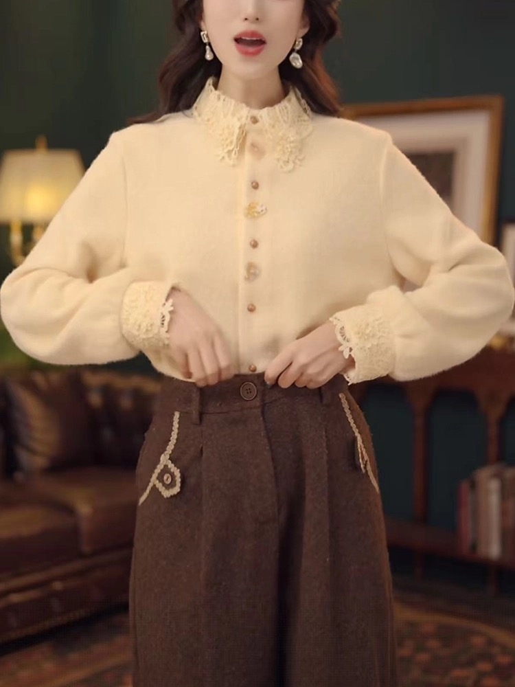 【813】港风设计感翻领衬衫温柔女秋冬内搭长袖通勤百搭上衣新中式