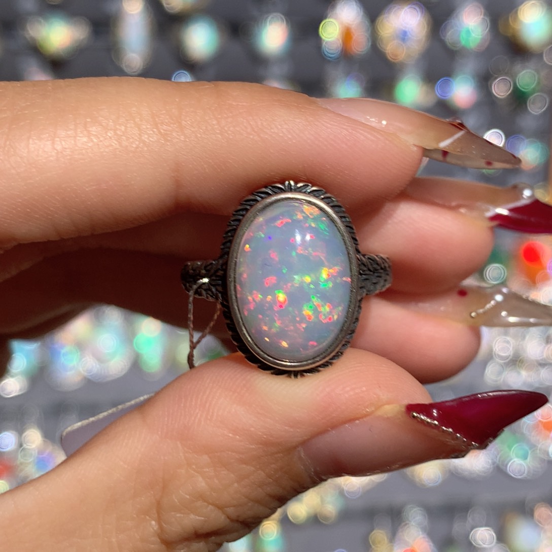 欧泊银S925镶嵌欧泊戒指y