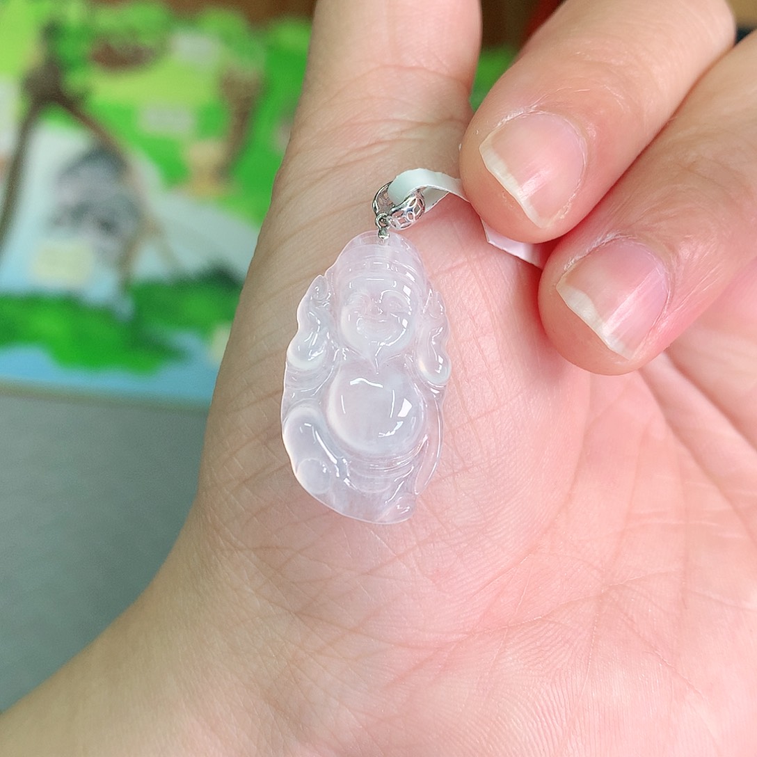 翡翠颈饰18K金镶嵌冰胶小财神爷26*14.6*4