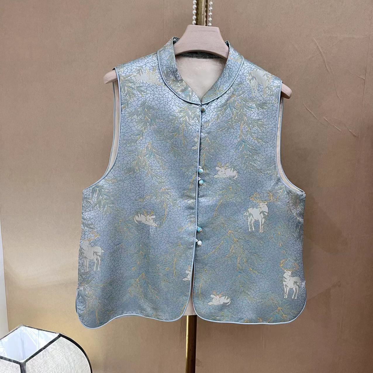 常规款立领马夹复古显瘦马甲复古百搭织花