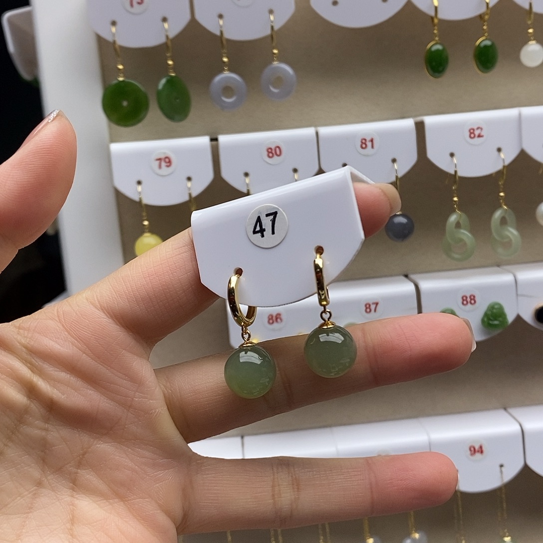 和田玉银S925镶嵌耳饰