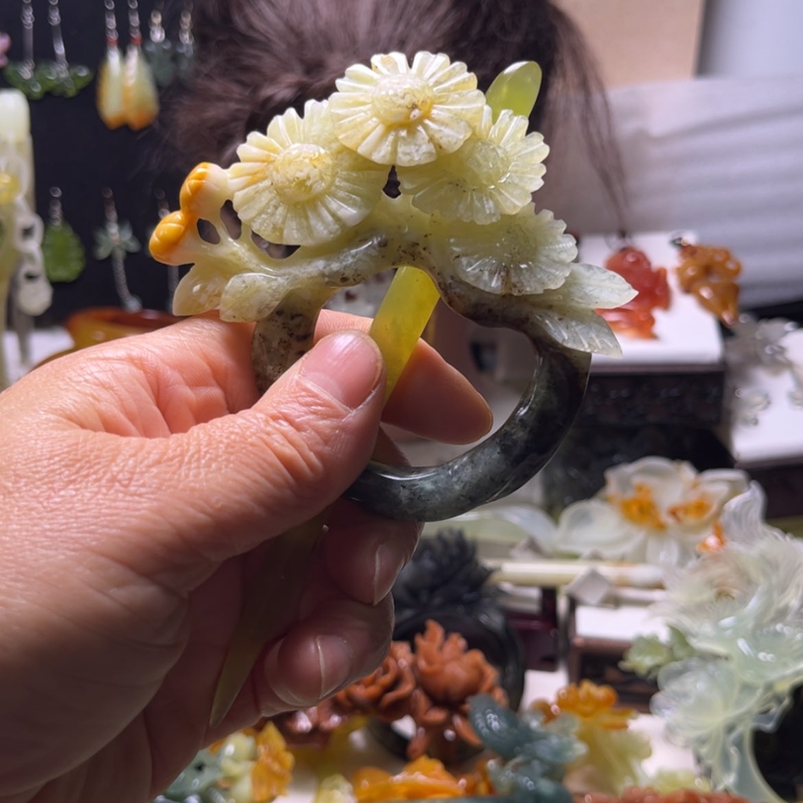 【闪购商品】未镶嵌蛇纹石玉发饰自*者