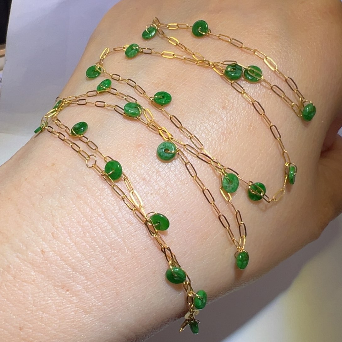 翡翠颈饰18K金镶嵌满天星