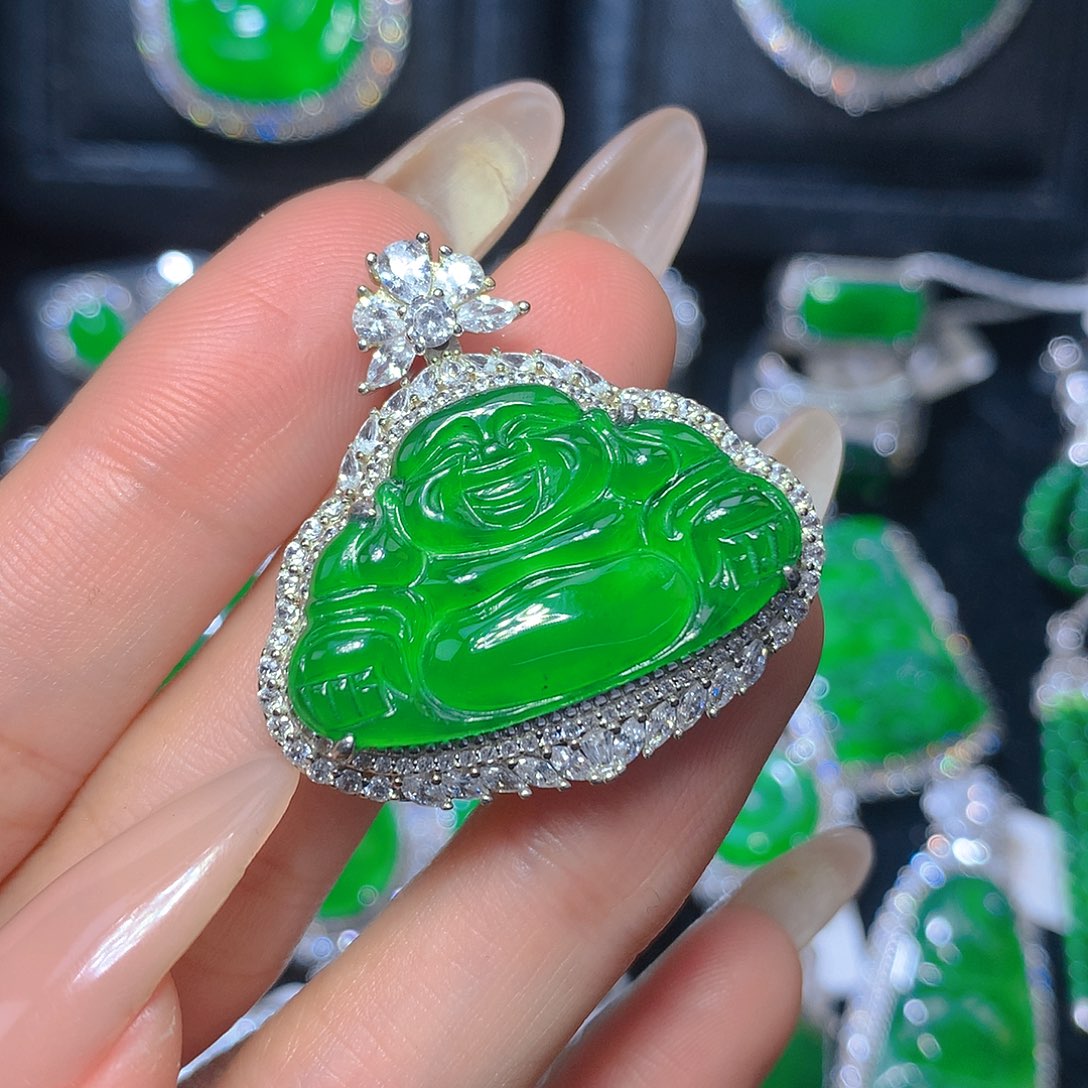 翡翠吊坠(不含链)银S925镶嵌翡翠