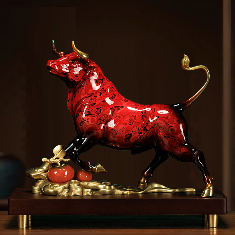 牛势高升铜牛摆件大漆工艺品家居装饰品办公桌面摆商务开业礼品