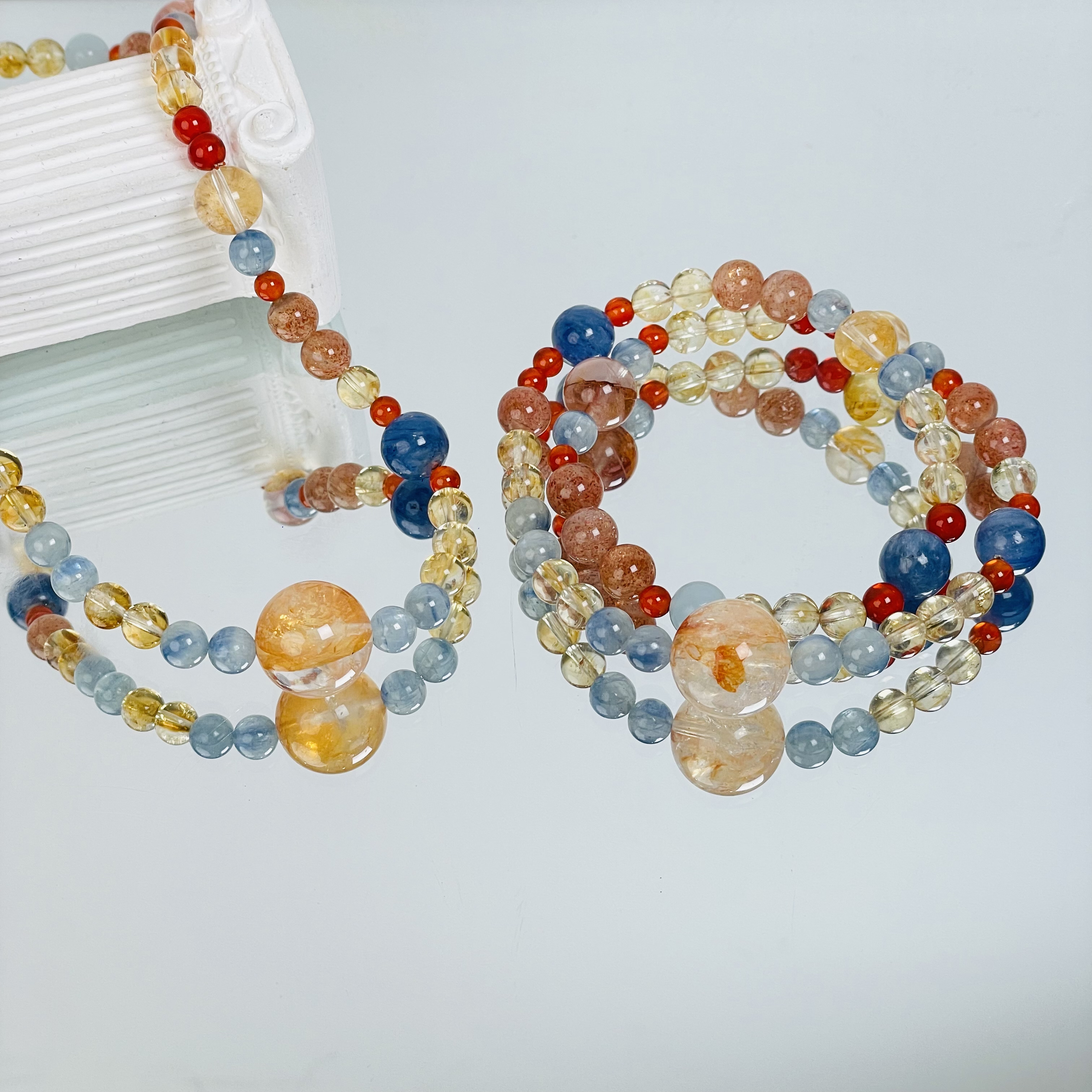 【542 明月楼兰】红玛瑙黄塔蓝晶石金太阳手串5-16mm多样性发其一Z