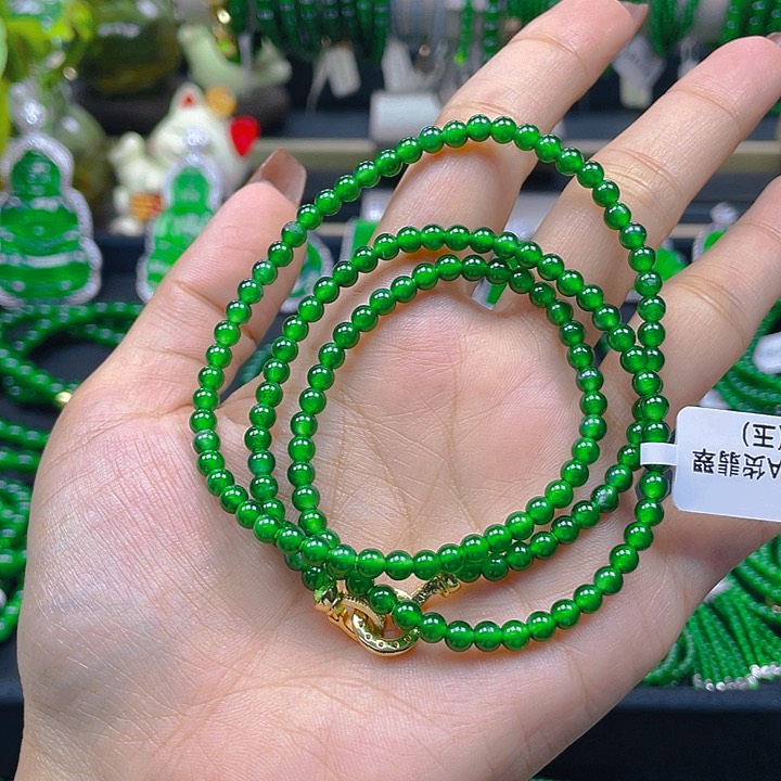 翡翠未镶嵌颈饰圆珠冰阳绿项链