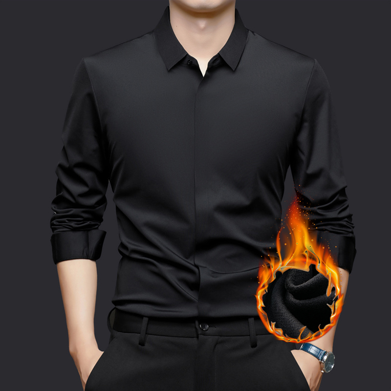 【工厂店】商务休闲时尚衬衫男装无痕轻奢长袖衬衣上衣加绒加厚纯色