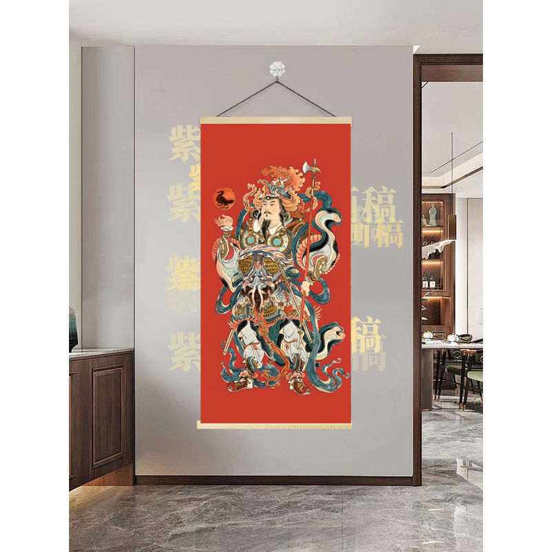 {719门神右}60x120cm现代简约挂轴装饰画办公室家居装饰画