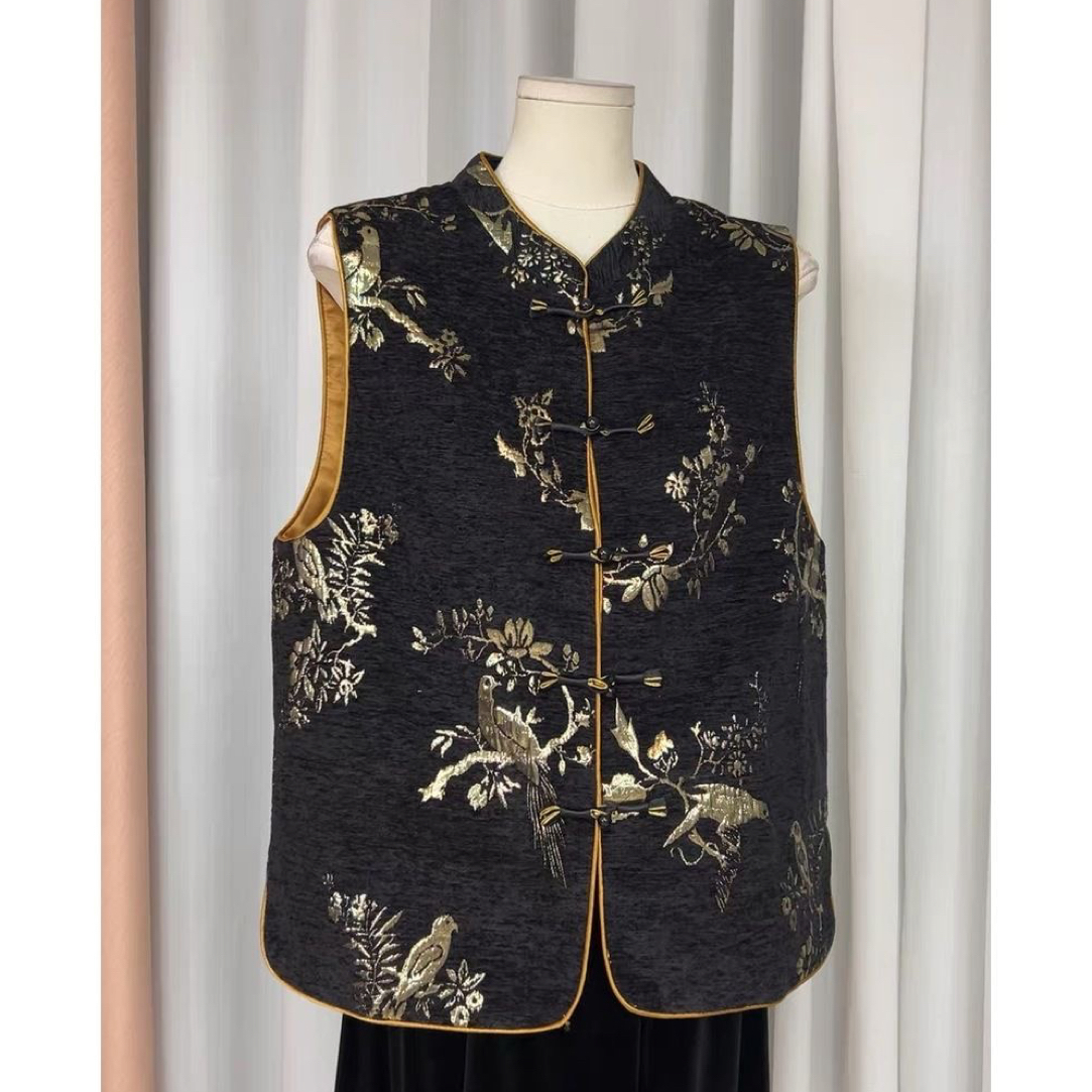 【晓林】新中式国风提花夹棉百搭气质女马甲马夹冬季显瘦立领