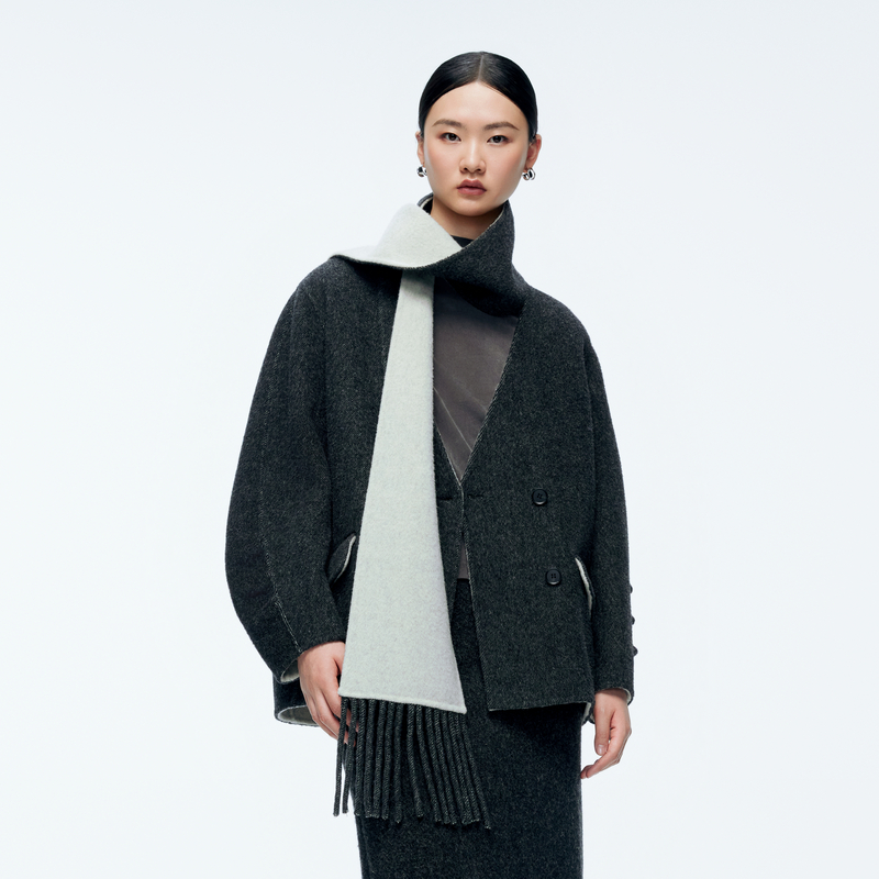 婉甸2025年冬季新品火山灰/薄纱粉双面呢外套1244E05GS3
