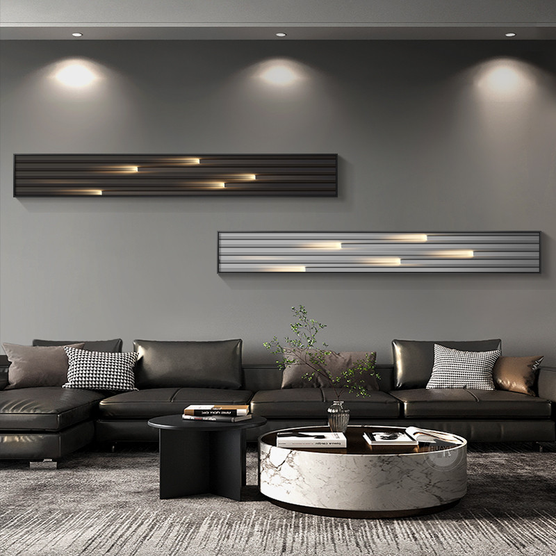 现代轻奢客厅装饰画高级感长条横款沙发背景墙壁画温馨卧室床头画