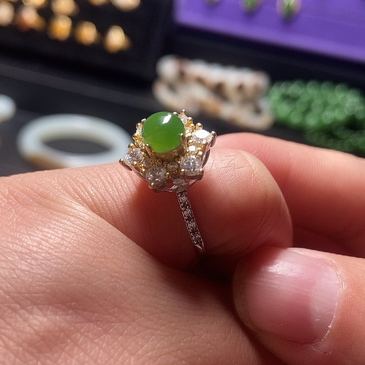 和田玉银S925镶嵌戒指