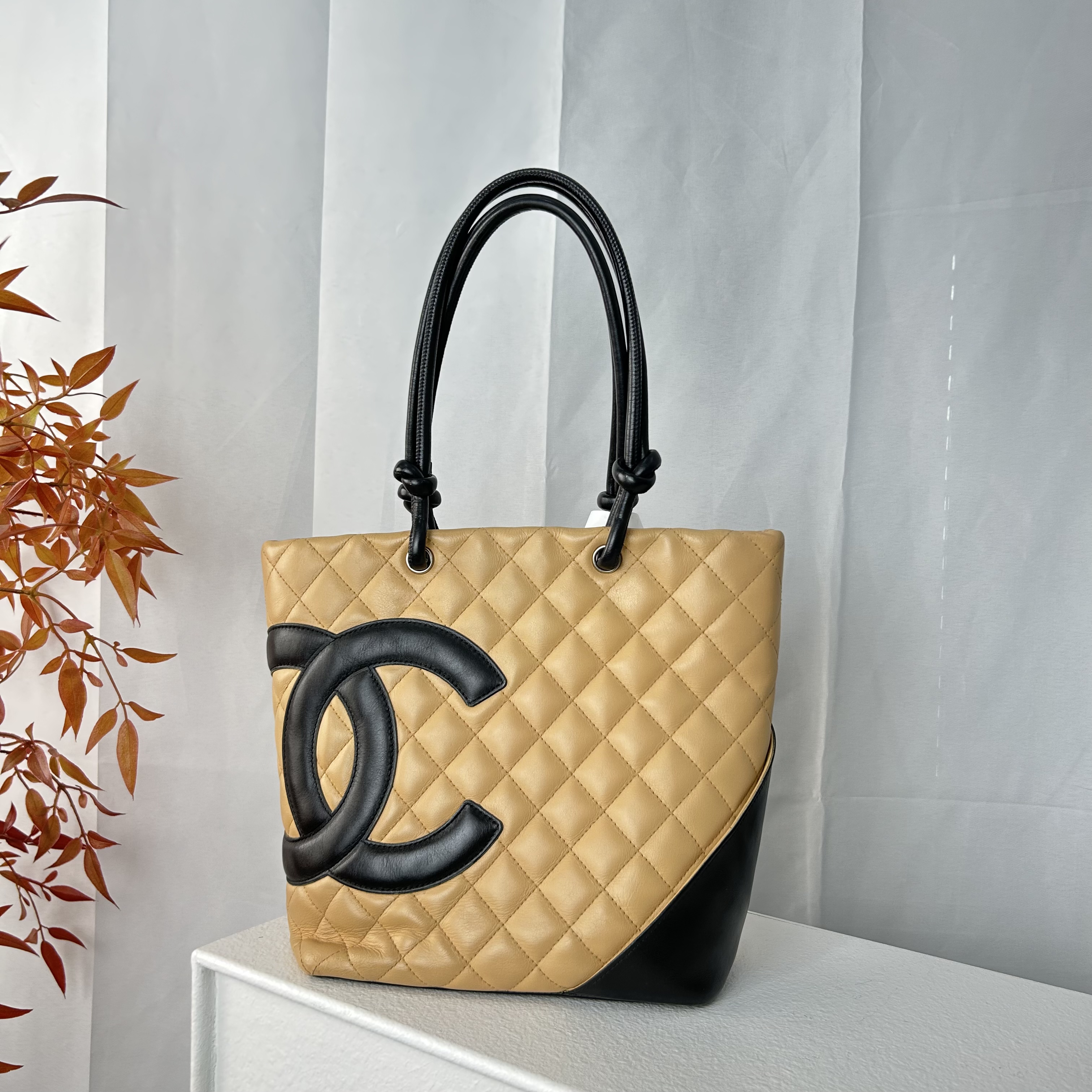 95新 Chanel/香奈儿 康鹏小号奶茶色牛皮单肩包ss