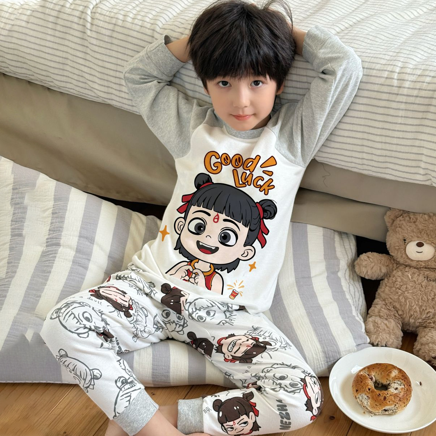 哪吒儿童秋衣秋裤秋冬款纯棉男童保暖内衣套装厚款男孩宝宝棉毛衫