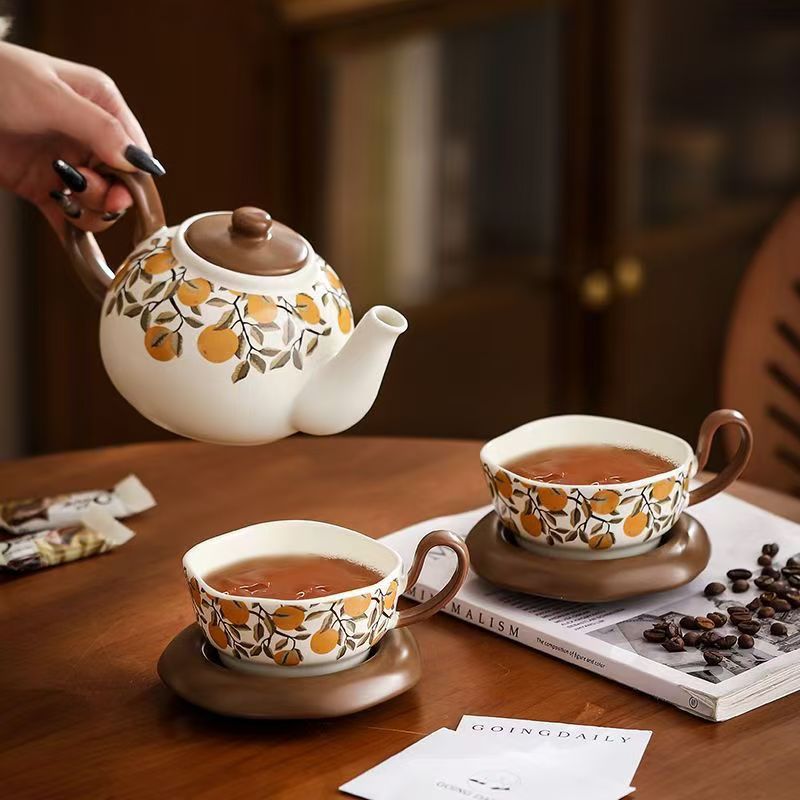 中古风咖啡杯碟套装高档精致家用泡茶壶乔迁新婚生日礼物